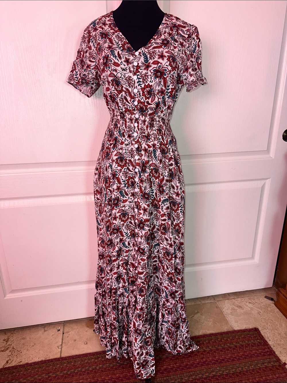 Caroline Morgan Australia paisley Floral V-Neck Maxi Dress in Rust and White